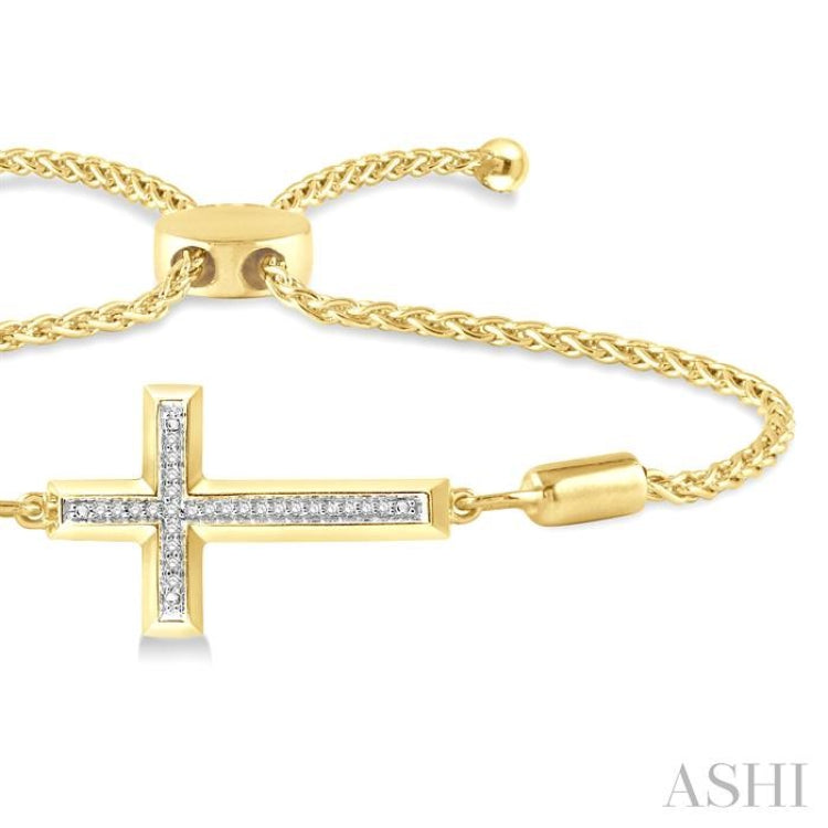 1/20 Ctw Cross Charm Round Cut Diamond Lariat Bracelet in Yellow Gold Vermeil