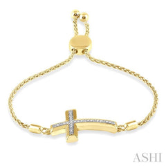 1/20 Ctw Cross Charm Round Cut Diamond Lariat Bracelet in Yellow Gold Vermeil
