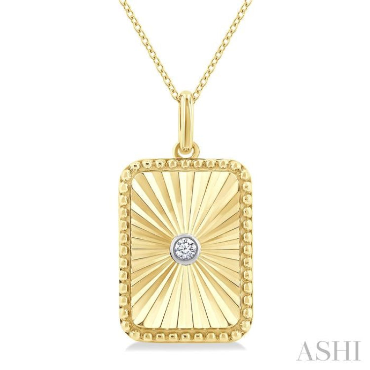 1/20 Ctw Rectangle Fluted Medallion Round Cut Diamond Pirouette Pendant With Chain in Yellow Gold Vermeil
