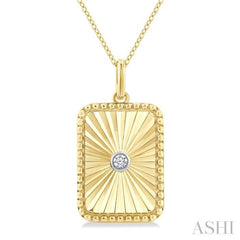 1/20 Ctw Rectangle Fluted Medallion Round Cut Diamond Pirouette Pendant With Chain in Yellow Gold Vermeil