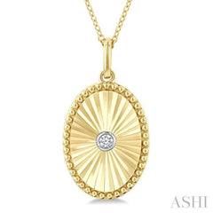 1/20 Ctw Oval Fluted Medallion Round Cut Diamond Pirouette Pendant With Chain in Yellow Gold Vermeil