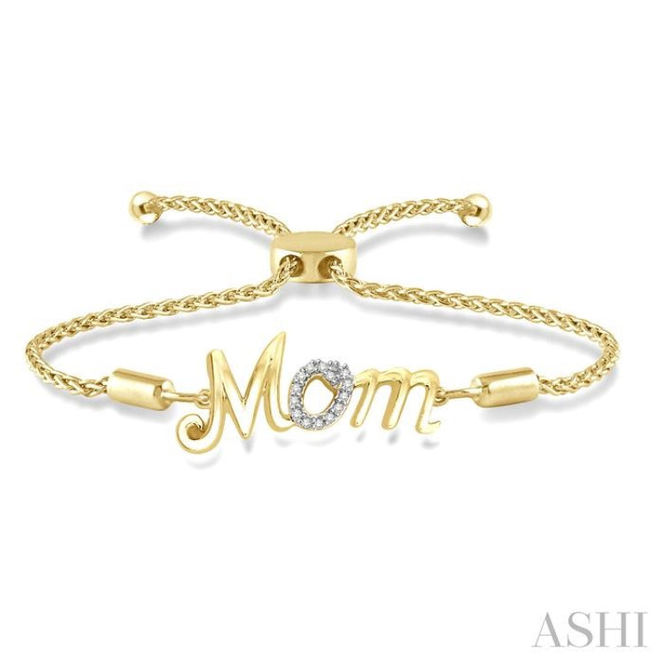 1/20 Ctw MOM Carved Round Cut Diamond Lariat Bracelet in Yellow Gold Vermeil