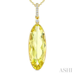 22X8 MM Evoque Gemstones Oval Shape Lemon Quartz and 1/20 Ctw Round Cut Diamond Semi-Precious Pendant With Chain in 14K Yellow Gold