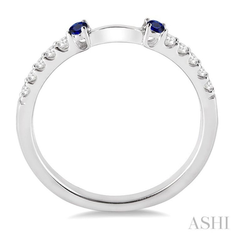 2.10 MM Round Shape Sapphire and 1/6 Ctw Round Cut Diamond Precious Band in 14K White Gold