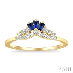 2.55X1.8 MM Octagon Shape Sapphire and 1/6 Ctw Chevron Round Cut Diamond Precious Ring in 14K Yellow Gold