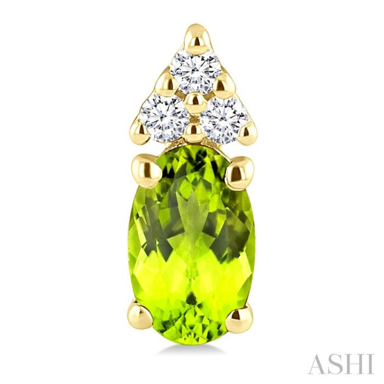 1/20 Ctw Oval Cut 5X3 MM Peridot and Round Cut Diamond semi-precious Earrings in 10K Yellow Gold