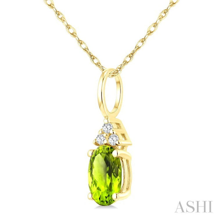 1/50 Ctw Oval Cut 6X4 MM Peridot and Round Cut Diamond Semi-Precious Pendant With Chain in 10K Yellow Gold