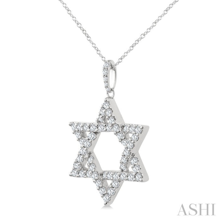 3/4 Ctw Star of David Round Cut Diamond Fashion Pendant With Chain in 14K White Gold