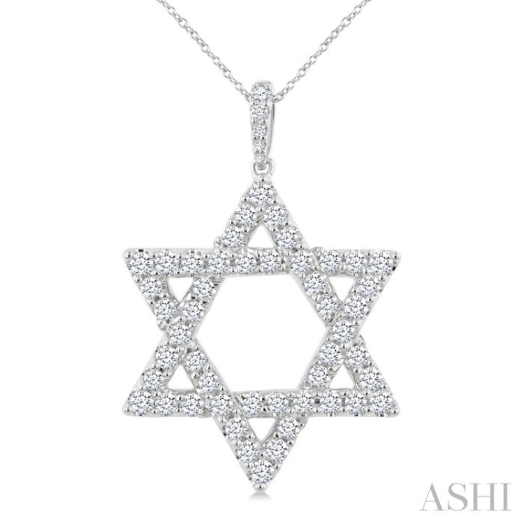 2 Ctw Star of David Round Cut Diamond Fashion Pendant With Chain in 14K White Gold