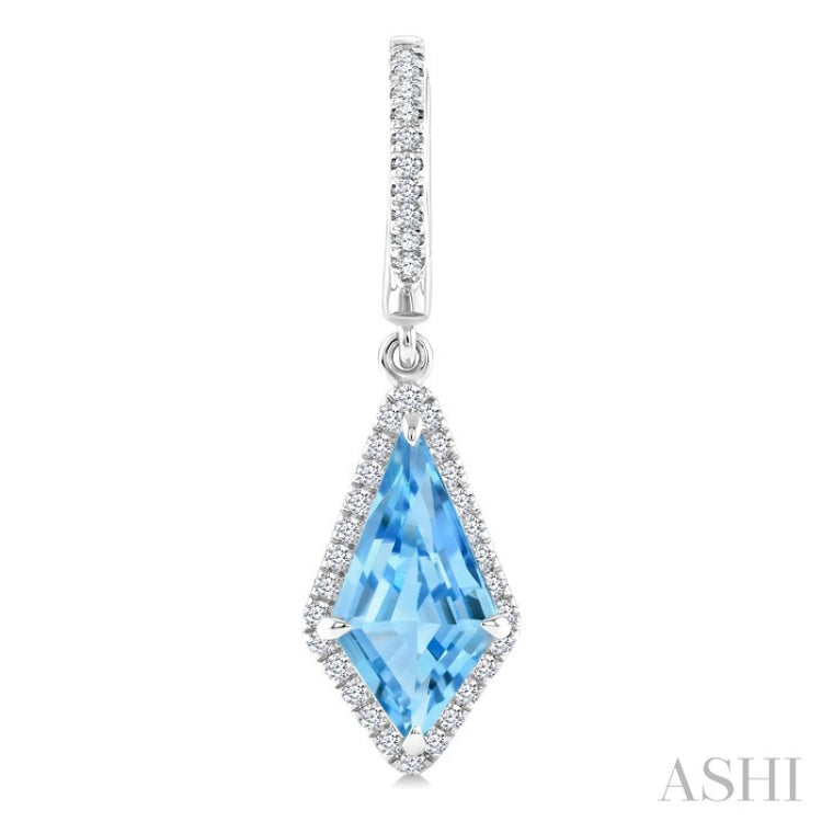 12X5 MM Evoque Gemstones Kite Shape Blue Topaz and 1/3 Ctw Round Cut Diamond Semi-Precious Earrings in 10K White Gold