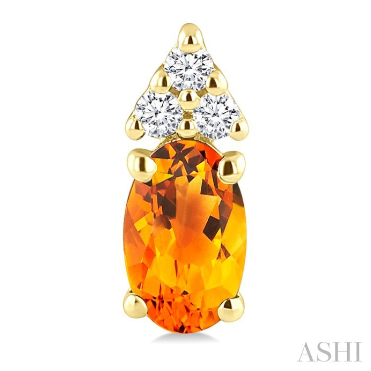 1/20 Ctw Oval Cut 5X3 MM Citrine and Round Cut Diamond semi-precious Earrings in 10K Yellow Gold