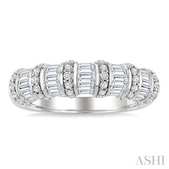 1 Ctw Baguette and Round Cut Diamond Fashion Bamboo Band in 14K White Gold