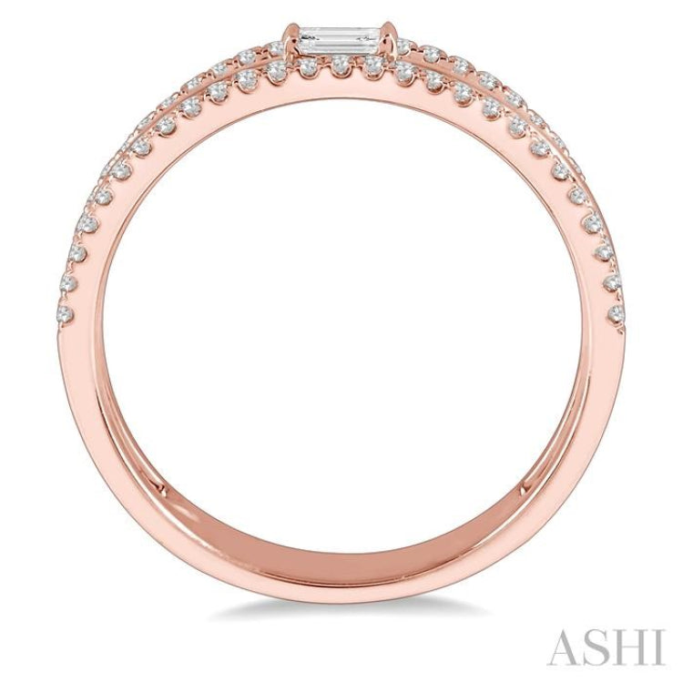 1/3 Ctw Three Row Layered Baguette & Round Diamond Fashion Ring in 14K Rose Gold