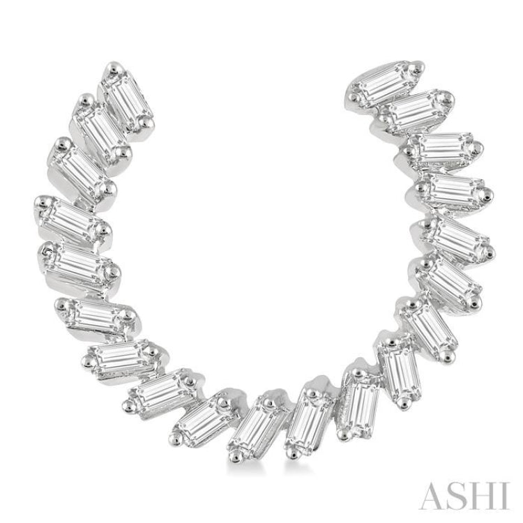 3/4 Ctw Graduated Baguette Diamond Hoop Earrings in 14K White Gold