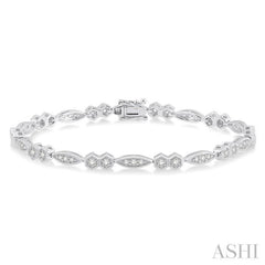 1 1/6 Ctw Marquise & Hexagonal Mount Round Cut Diamond Bracelet in 14K White Gold