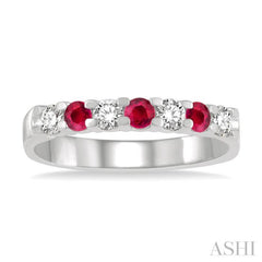 2.6 MM Ruby and 1/4 Ctw Round Cut Diamond Precious Wedding Band in 14K White Gold