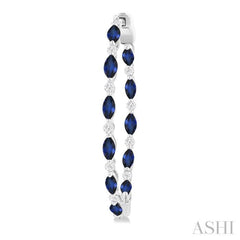 4X2 MM Marquise Cut Sapphire and 3/8 Ctw Round Cut Diamond Precious Inside-Out Hoop Earrings in 14K White Gold