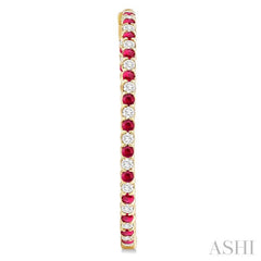 2.3 MM Ruby and Alternating 2 1/2 Ctw Round Cut Inside-Out Diamond Precious Hoop Earrings in 14K Yellow Gold