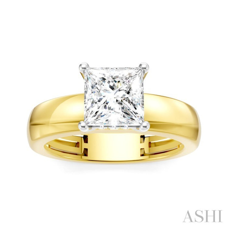 1/20 Ctw Princess Shape Round Cut Diamond Semi-Mount Engagement Ring in 14K Yellow and White Gold
