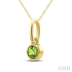 3X3 MM Round Shape Peridot Bezel Set Semi-Precious Solitaire Pendant With Chain in 10K Yellow Gold