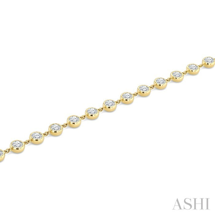 3 Ctw Bezel Set Round Cut Diamond Station Bracelet in 14K Yellow Gold
