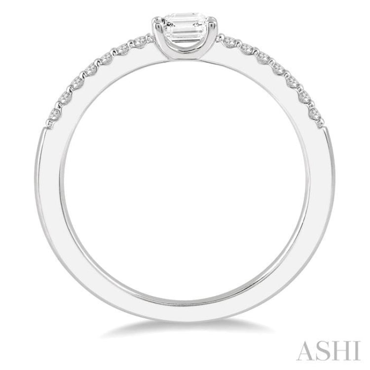 1/3 Ctw Emerald Shape & Round Cut Diamond East West Ring in 14K White Gold
