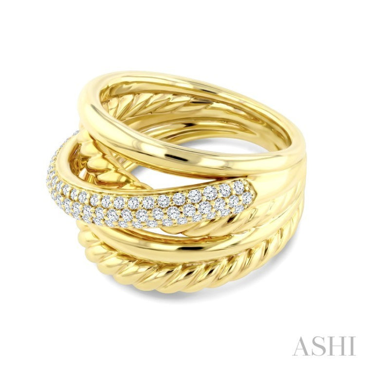 1/2 Ctw Round Cut Diamond Aeris Gold Criss Cross Fashion Ring in 14K Yellow Gold