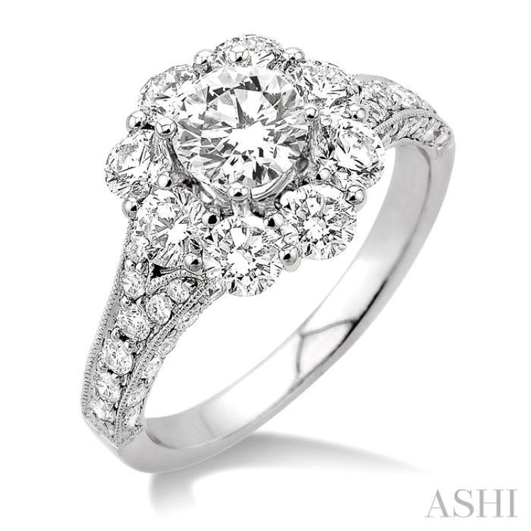 Round Shape Semi-Mount Halo Diamond Engagement Ring