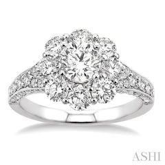 Round Shape Semi-Mount Halo Diamond Engagement Ring