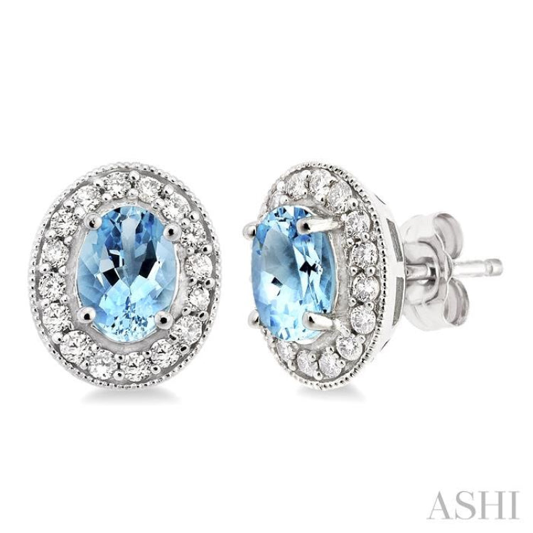 Oval Shape Gemstone & Halo Diamond Earrings