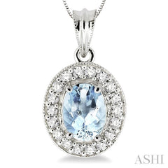 Oval Shape Gemstone & Halo Diamond Pendant