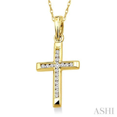 1/10 Ctw Single Cut Diamond Cross Pendant in 14K Yellow Gold with Chain