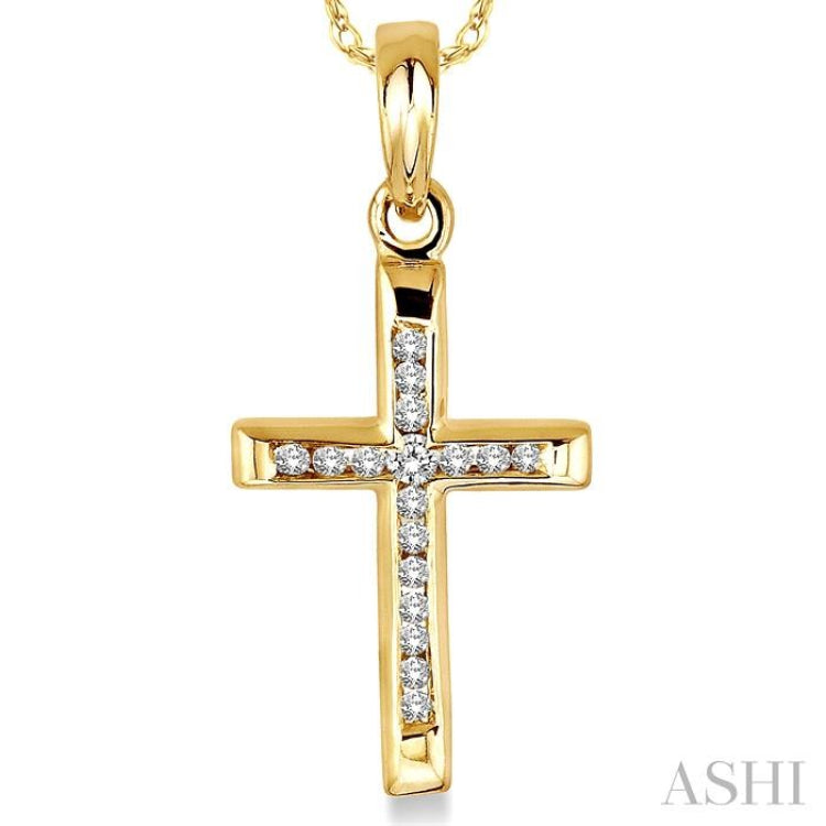 1/10 Ctw Single Cut Diamond Cross Pendant in 14K Yellow Gold with Chain