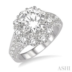 Round Shape Semi-Mount Halo Diamond Engagement Ring