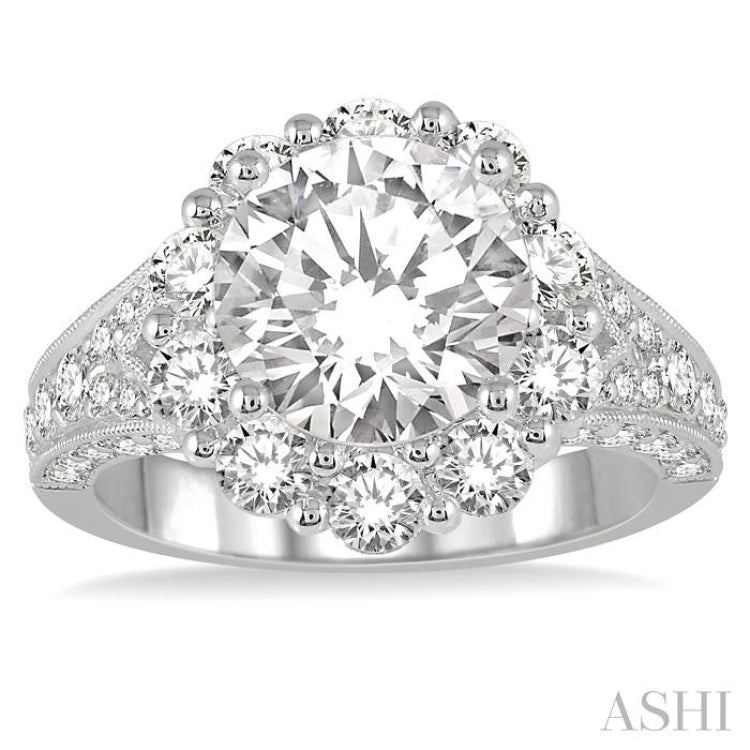 Round Shape Semi-Mount Halo Diamond Engagement Ring