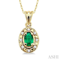 Oval Shape Gemstone & Diamond Pendant