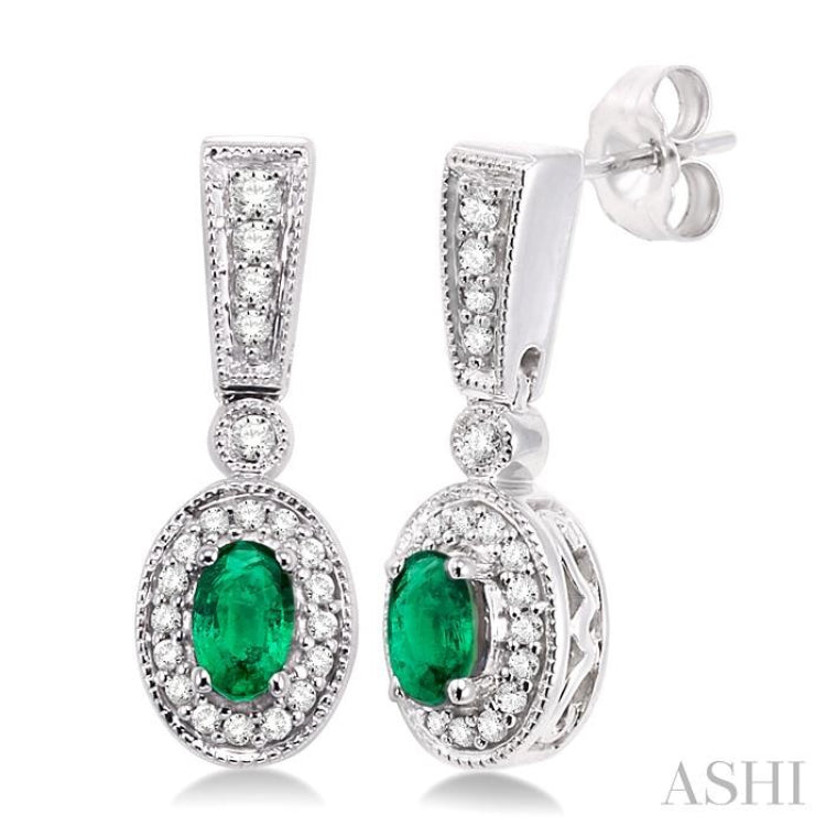 Oval Shape Gemstone & Halo Diamond Earrings