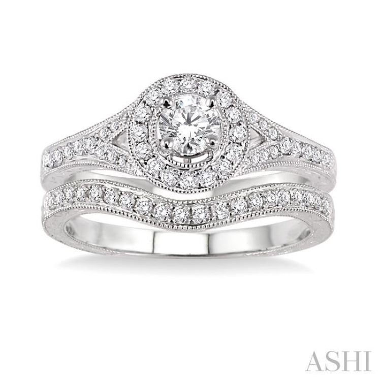 Round Shape Halo Diamond Wedding Set