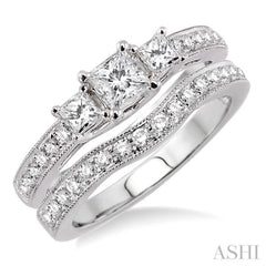 Princess Shape Past Present & Future Diamond Wedding Set