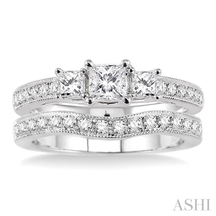 Princess Shape Past Present & Future Diamond Wedding Set