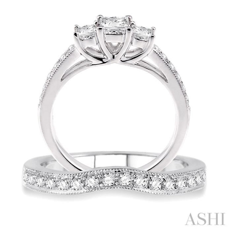 Princess Shape Past Present & Future Diamond Wedding Set