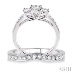 Princess Shape Past Present & Future Diamond Wedding Set