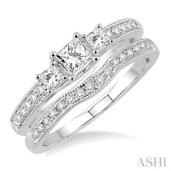 Princess Shape Past Present & Future Diamond Wedding Set