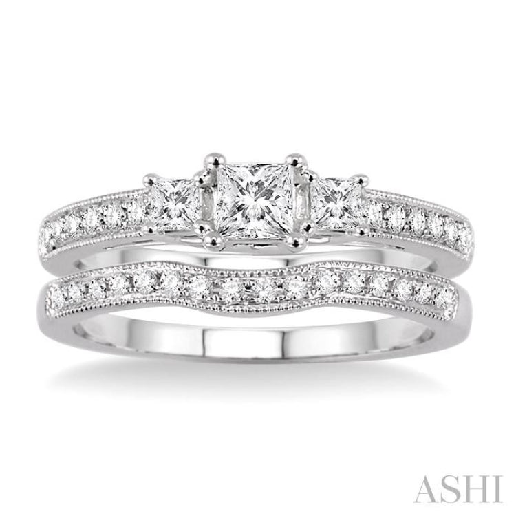 Princess Shape Past Present & Future Diamond Wedding Set