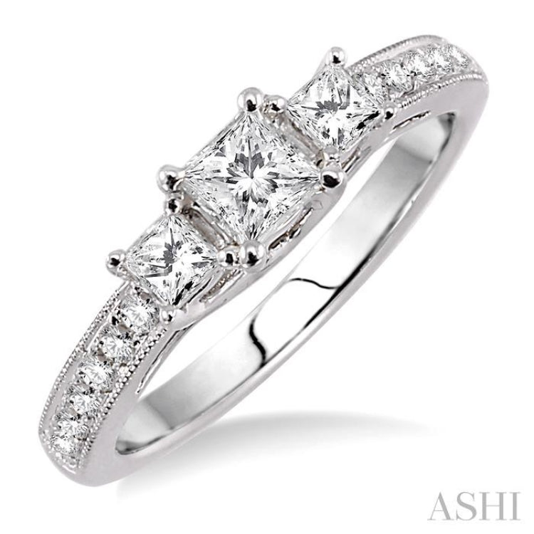 Princess Shape Past Present & Future Semi-Mount Diamond Engagement Ring