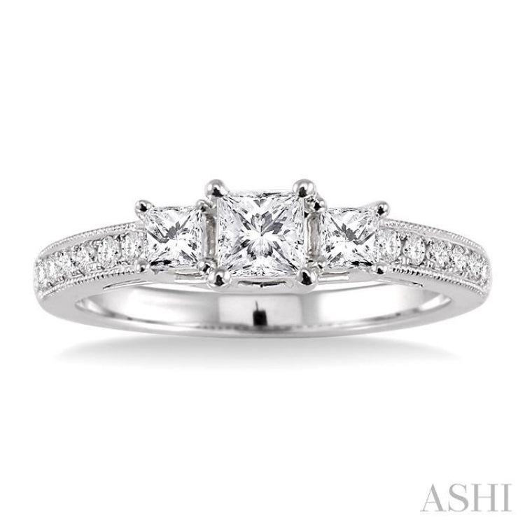 Princess Shape Past Present & Future Semi-Mount Diamond Engagement Ring