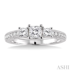 Princess Shape Past Present & Future Semi-Mount Diamond Engagement Ring