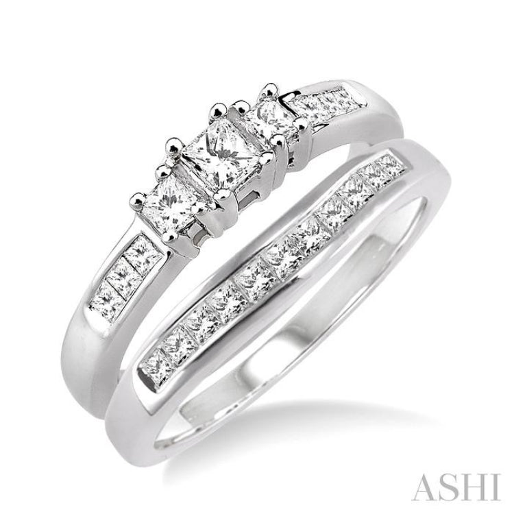 Princess Shape Past Present & Future Diamond Wedding Set