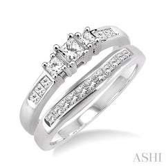 Princess Shape Past Present & Future Diamond Wedding Set