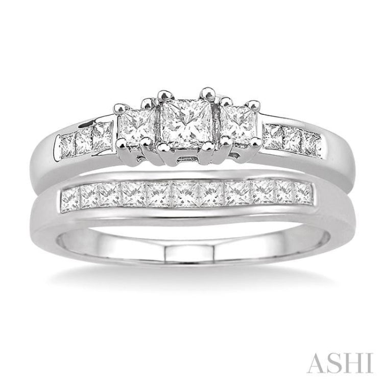 Princess Shape Past Present & Future Diamond Wedding Set